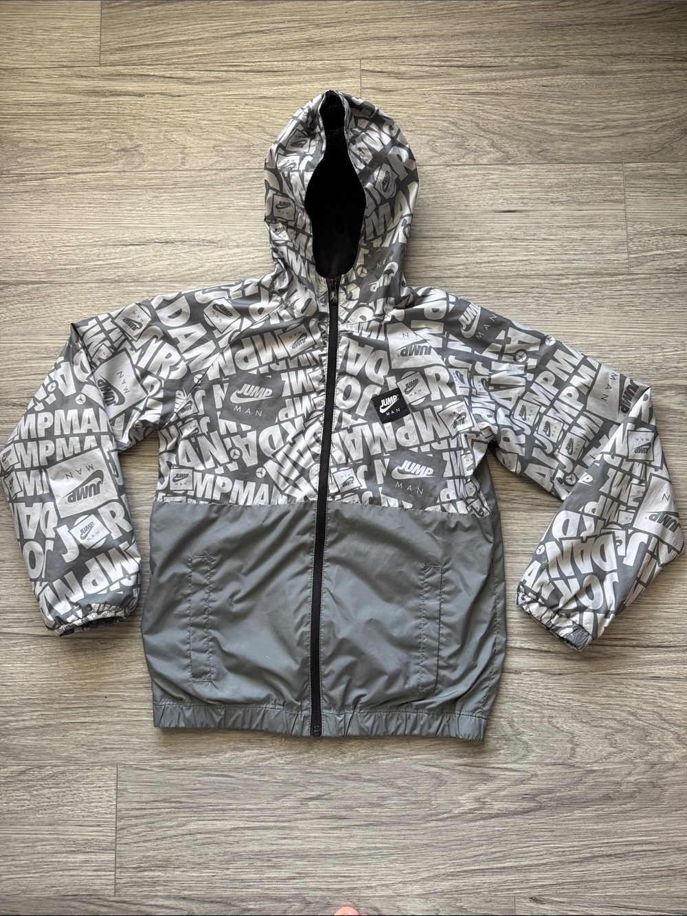 Nike Kids' Gray Hooded Graphic Rain Jacket
